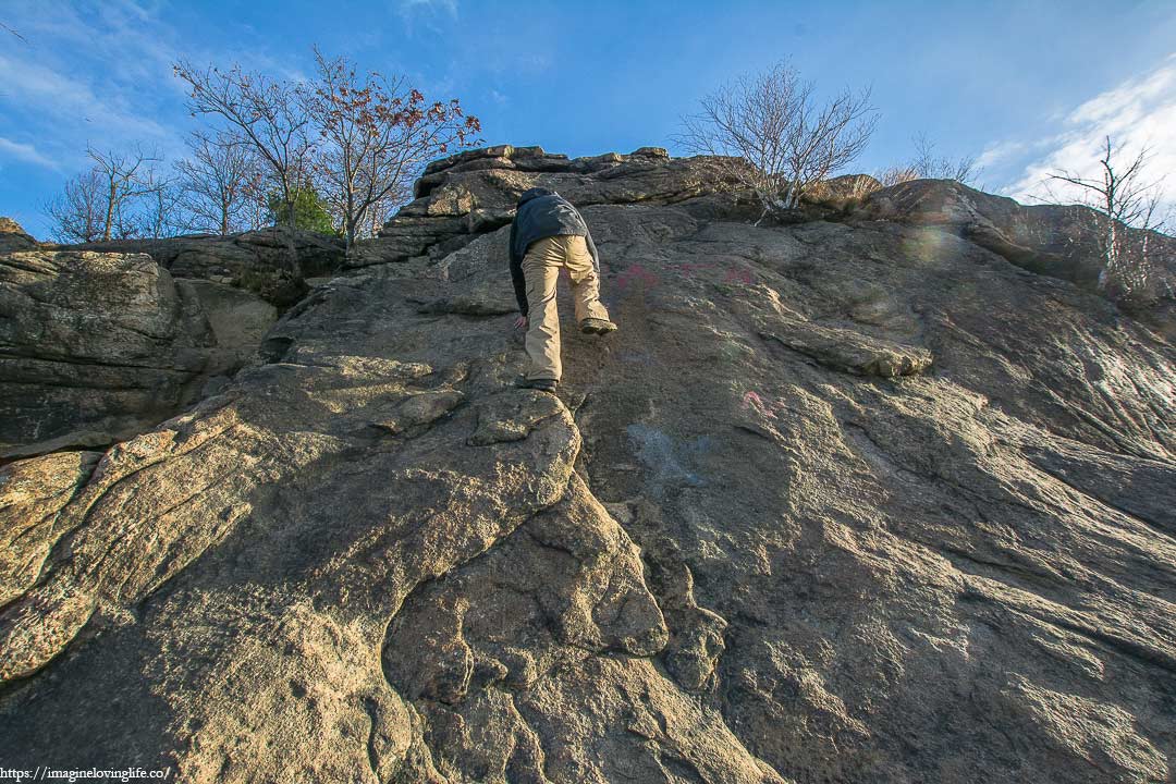 ascending the steep red trail